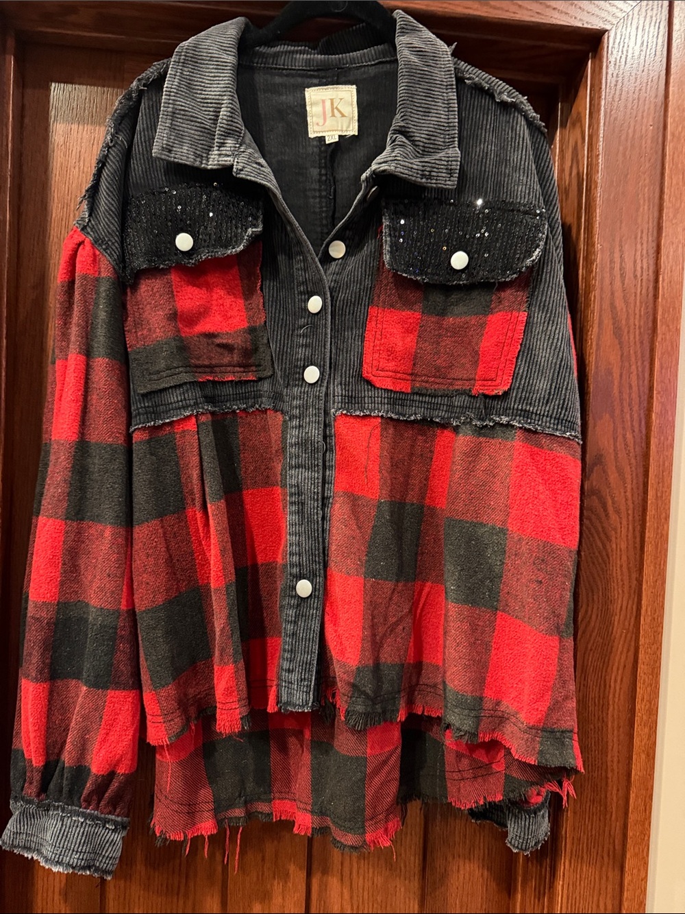 Red & Black Buffalo Plaid Corduroy-Trim Shacket